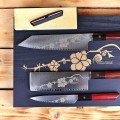 Dárková sada kuchařských nožů JOSHI Sakura s brusným kamenem - barva dřevo