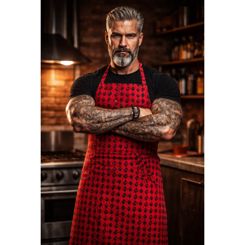 Toma SKULL kuchařská zástěra s laclem a kapsou vzor lebka pánská dámská