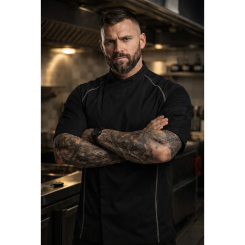 Kentaur 23400 kuchařský rondon krátký rukáv pánský i dámský černá s šedým