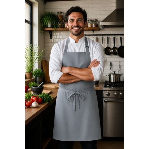 Denny´s DP200 kuchařská zástěra s laclem šedá