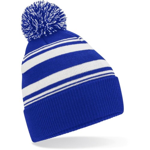 Beechfield B473R Pletená čepice s pruhy „Fan“ modrá Bright Royal/White