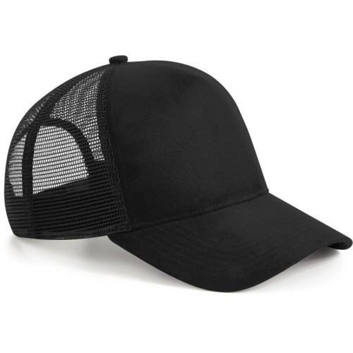 Beechfield B643 5 panelová kšiltovka “ Suede Snapback Trucker černá Black