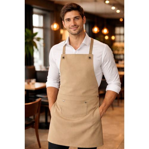 Karlowsky Urban-Nature zástěra s laclem a kapsou pánská dámská béžová