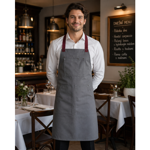 Velilla 404211B číšnická zástěra s laclem a kapsami dámská i pánská šedá