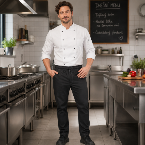 Denny's Le Chef DF22 pracovní a kuchařské kalhoty pánské i dámské černá Denny's Le Chef DF22 pracovní a kuchařské kalhoty pánské i dámské černá