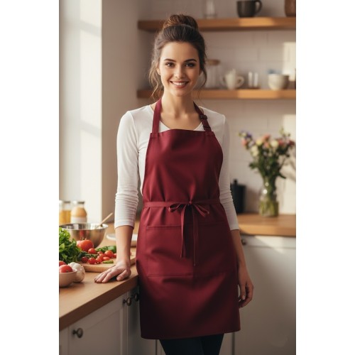 Denny´s DP210 kuchařská zástěra s laclem a kapsou vínově červená