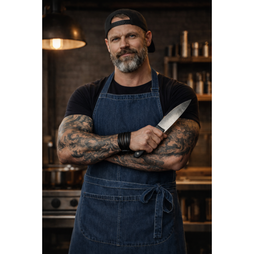 Kariban K885 kuchařská zástěra s laclem a kapsou denim