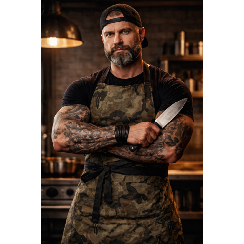 Číšnická zástěra s laclem a kapsou Kariban 100% bavlna - barva kamufláž