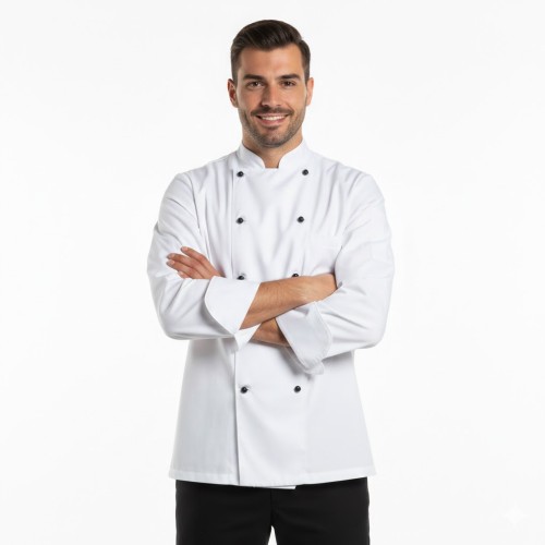 Denny´s Lightweight kuchařský rondon černé knoflíky dlouhý rukáv bílá Denny´s Lightweight kuchařský rondon černé knoflíky dlouhý rukáv bílá