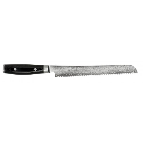 Yaxell Ran japonský damaškový nůž na pečivo 23cm černá rukojeť micarta
