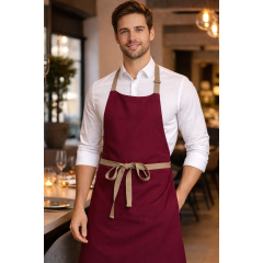 Kariban Eco-friendly zástěra s laclem a kapsou bordó Rosewood