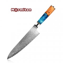 Marmiton Gorobei japonský kuchařský damaškový nůž  20cm rukojeť modrá pryskyřice/Pakkawood VG10