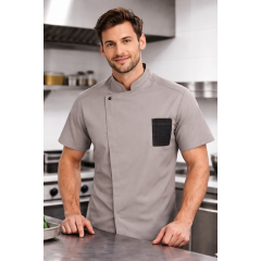 Giblor´s Nathan kuchařský rondon krátký rukáv pánský dámský šedo béžová