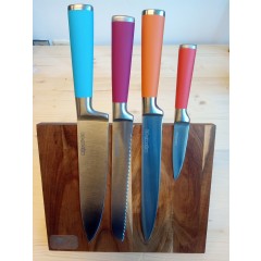 Marmiton Oki STI022 sada 4 nerezových kuchyňských nožů s magnetickým držákem akátové dřevo
