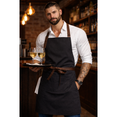 Kariban Vintage zástěra s laclem 100% bavlna - barva černá