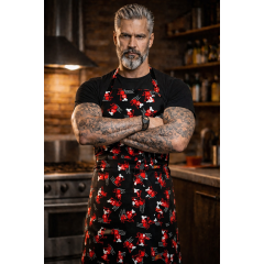 Toma DEVIL kuchařská zástěra s laclem a kapsou vzor čerta pánská dámská