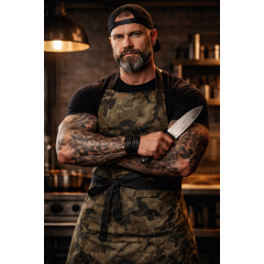 Číšnická zástěra s laclem a kapsou Kariban 100% bavlna - barva kamufláž