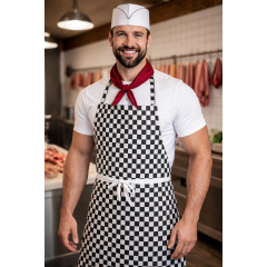 Řeznická zástěra s laclem Denny´s kostkovaná - barva kostka černo-bílá
