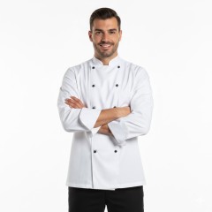 Denny´s Lightweight kuchařský rondon černé knoflíky dlouhý rukáv bílá